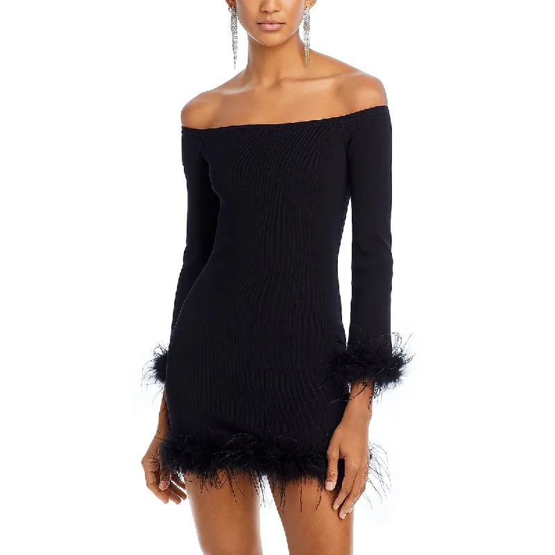 Lucy Paris Womens Joyce Faux Feather Trim Short Mini Dress Comfortable Linen Mini Dress Lucy Paris Womens Joyce Faux Feather Trim Short Mini Dress Comfortable Linen Mini Dress