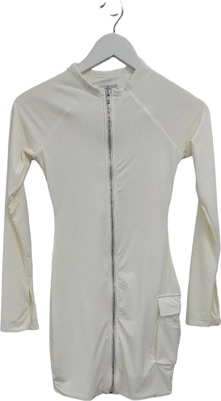 Oh Polly Cream Long Sleeve Zip Front Mini Dress UK 8 Fashionable Mini Dress with Frills Oh Polly Cream Long Sleeve Zip Front Mini Dress UK 8 Fashionable Mini Dress with Frills