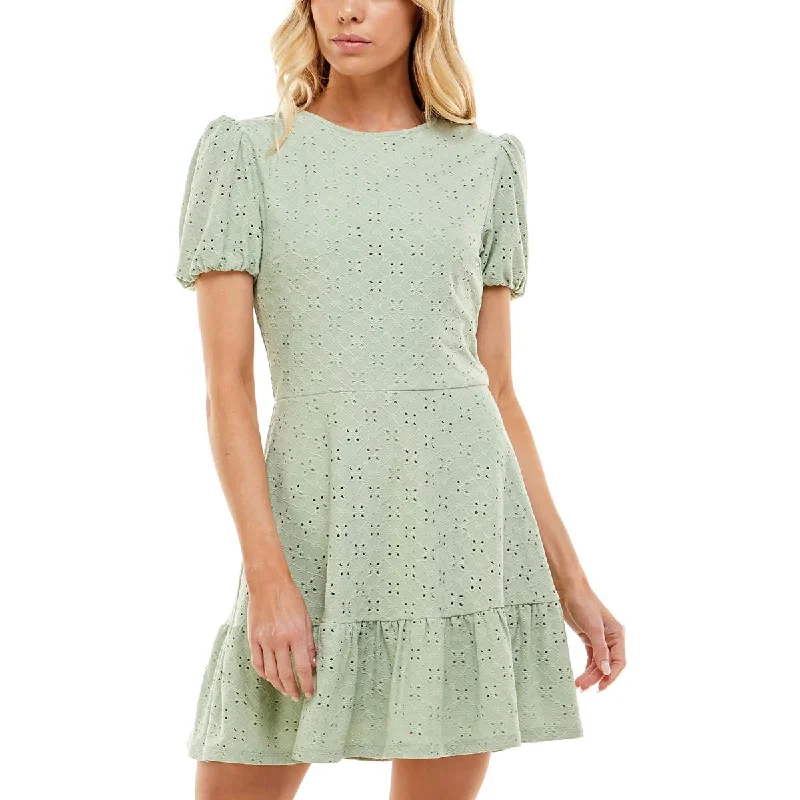 Speechless Womens Juniors Eyelet Puff Sleeve Mini Dress Comfortable Casual Mini Dress Speechless Womens Juniors Eyelet Puff Sleeve Mini Dress Comfortable Casual Mini Dress