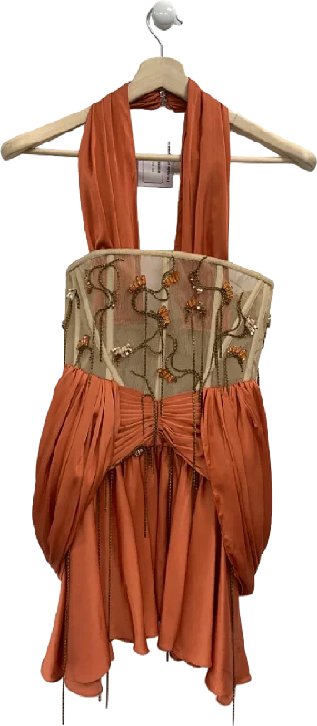 Tayfun Kaba Orange Draped Halter Neck Embellished Mini Dress UK XS Comfortable Wrap Mini Dress Tayfun Kaba Orange Draped Halter Neck Embellished Mini Dress UK XS Comfortable Wrap Mini Dress