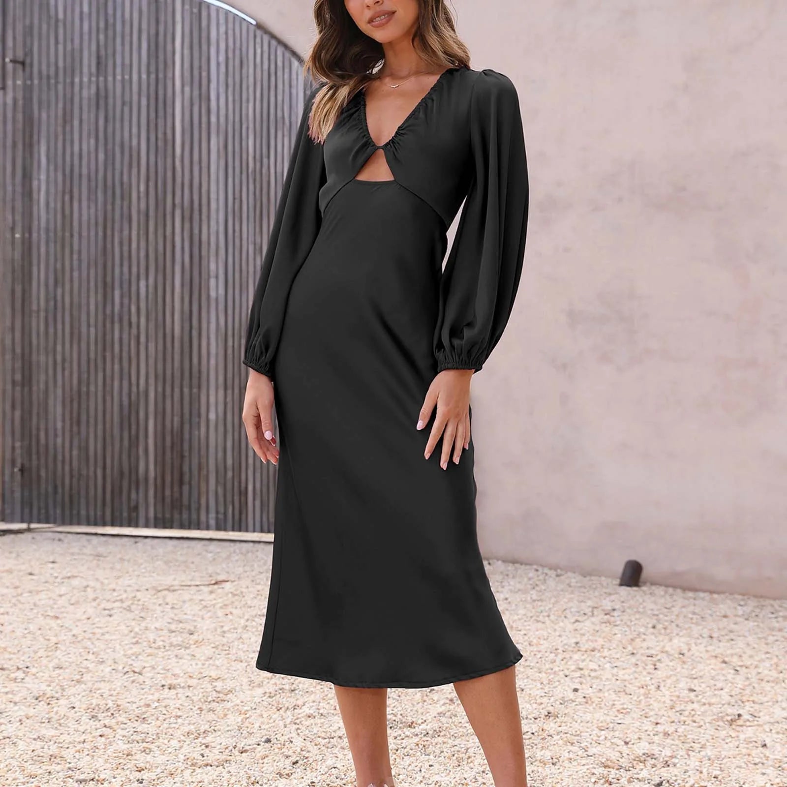 2024 Sexy Lace-Up Fashion Long Evening Party Midi Dress Trendy Shift Midi Dress