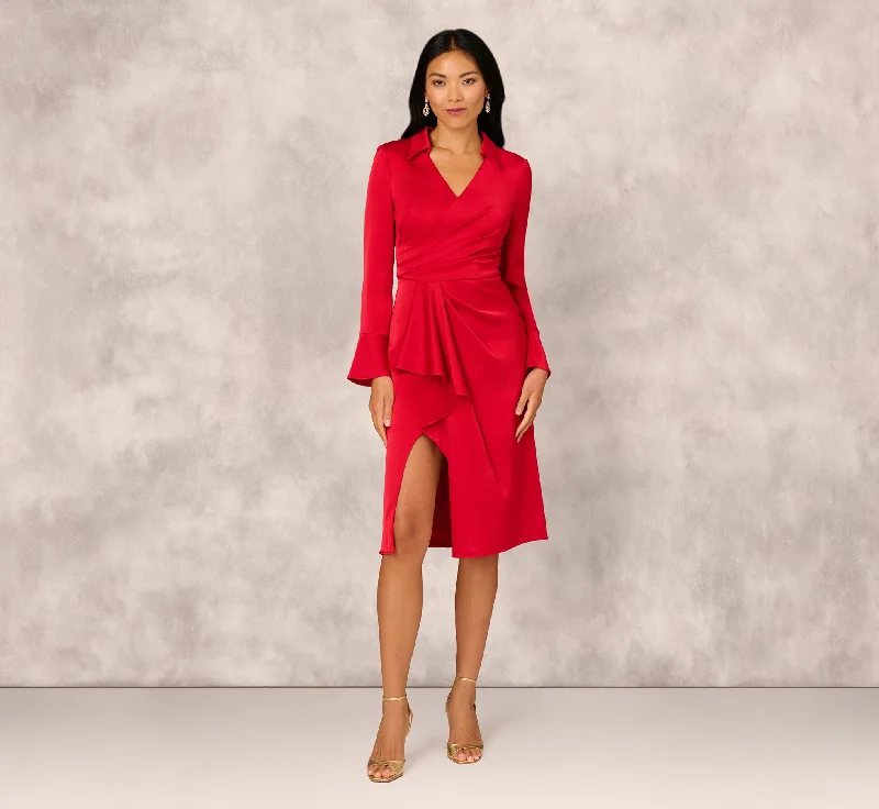 Crepe Back Satin Midi Dress In Red Cozy Wide Strap Midi Dress