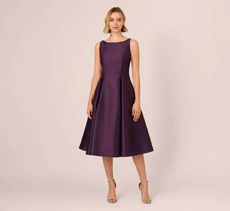 Sleeveless Mikado Fit And Flare Midi Dress With V-Back In Luxe Plum Trendy Floral Wrap Midi Dress