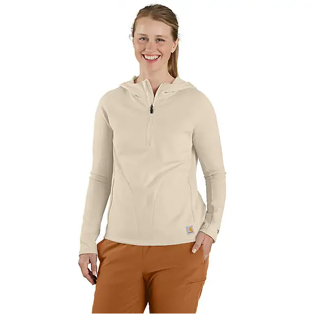 Women's Carhartt Force Relaxed Fit Half-Zip Hooded T-Shirt - Oat Milk Welt Pockets Slit Pockets Flap Pockets Women's Carhartt Force Relaxed Fit Half-Zip Hooded T-Shirt - Oat Milk Welt Pockets Slit Pockets Flap Pockets