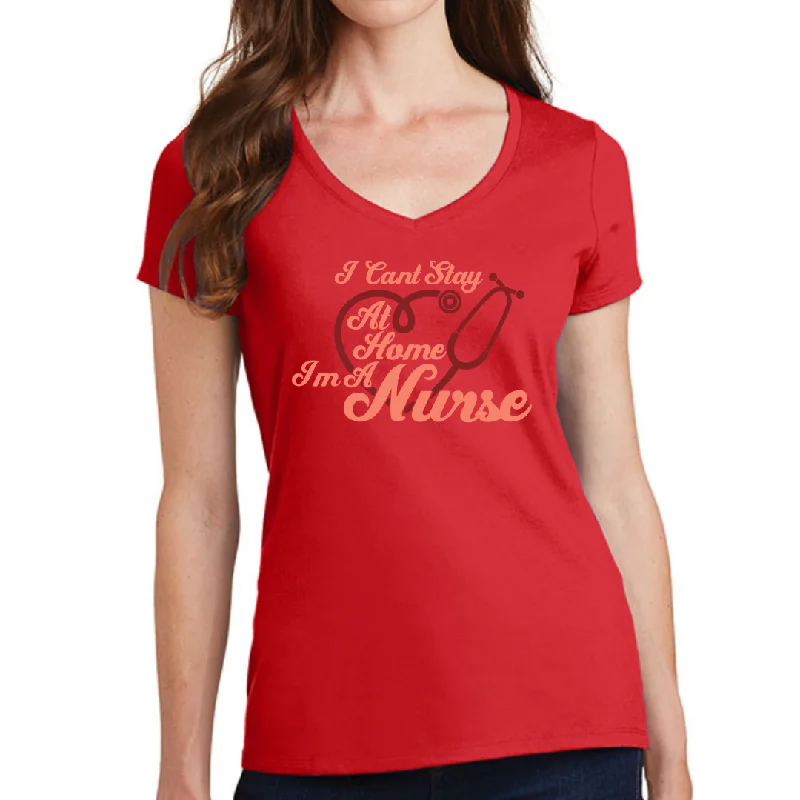 I Can't Stay At Home I'm A Nurse Women's Ideal V-Neck Tee Real Fur Shearling Chenille I Can't Stay At Home I'm A Nurse Women's Ideal V-Neck Tee Real Fur Shearling Chenille