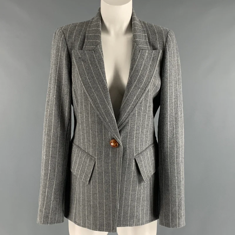 SMYTHE Size 10 Grey Cream Wool Blend chalk stripe Jacket Faux Fur Jacket Real Fur Jacket Shearling Jacket SMYTHE Size 10 Grey Cream Wool Blend chalk stripe Jacket Faux Fur Jacket Real Fur Jacket Shearling Jacket