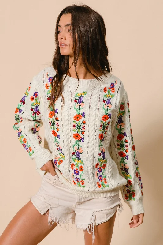 Buy Me Flowers Ivory Embroidered Sweater Wool Sweater Cotton Sweater Cashmere Sweater