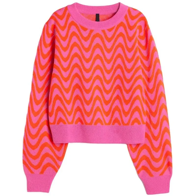 Women sweater Jacquard design Knitted pullover custom LOGO winter sweater for women Boat Neck Shawl Collar Notched Collar