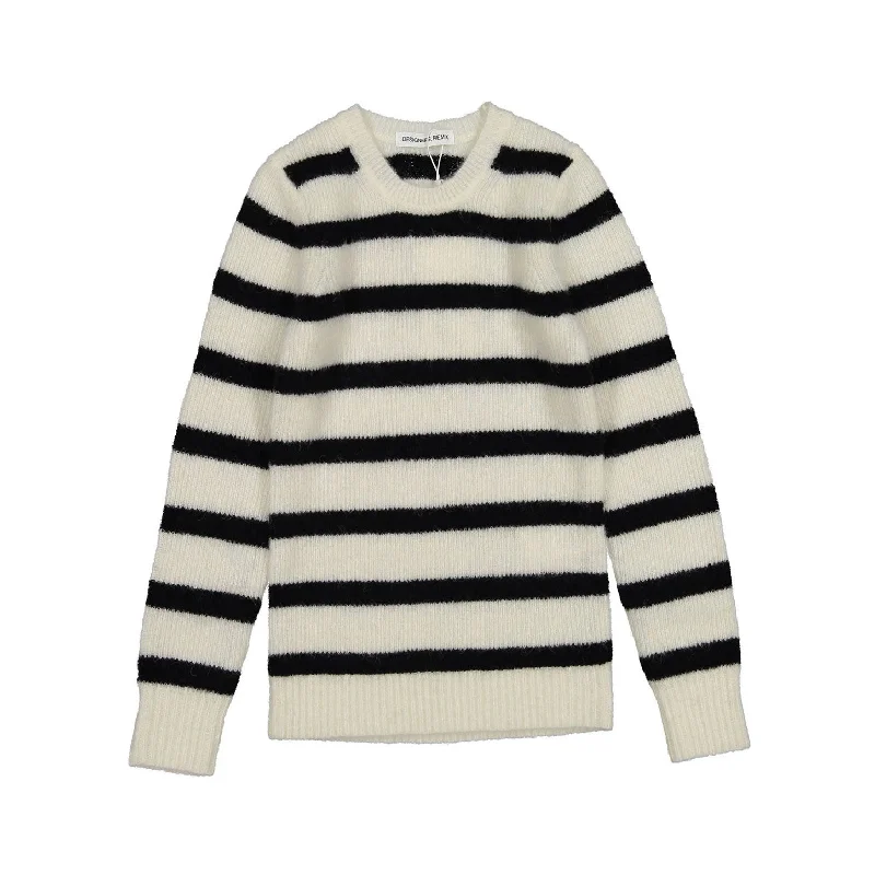 Designers Remix Cream/Black Stripes Cara Breton Sweater Front Pockets Side Pockets Patch Pockets