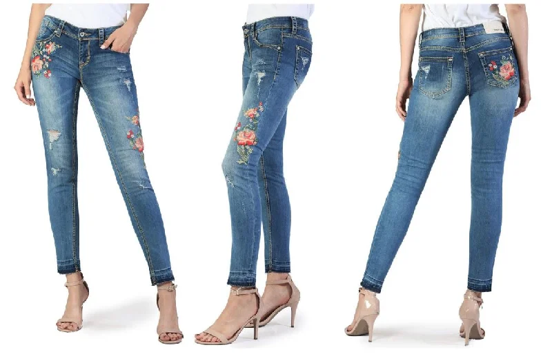 Grace In La Distressed Floral Detail Skinny Jeans - Christmas Clearance Comfortable Dark Wash Jeans Grace In La Distressed Floral Detail Skinny Jeans - Christmas Clearance Comfortable Dark Wash Jeans