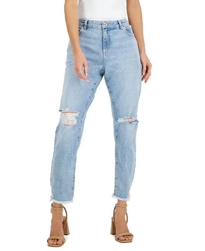INC International Concepts Womens Mid Rise Ripped Straight Leg Jeans Casual Light Wash Jeans INC International Concepts Womens Mid Rise Ripped Straight Leg Jeans Casual Light Wash Jeans